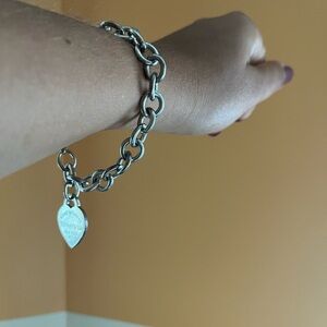 Tiffany & Co. Silver Chain Link Bracelet with Heart Charm